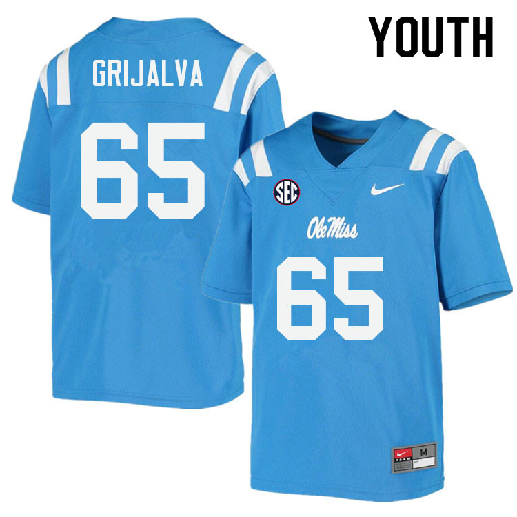 Youth #65 Alec Grijalva Ole Miss Rebels College Football Jerseys Sale-Power Blue